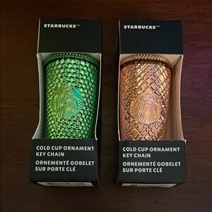 Starbucks Cold Cup Ornament Key Chains - Green and Gold